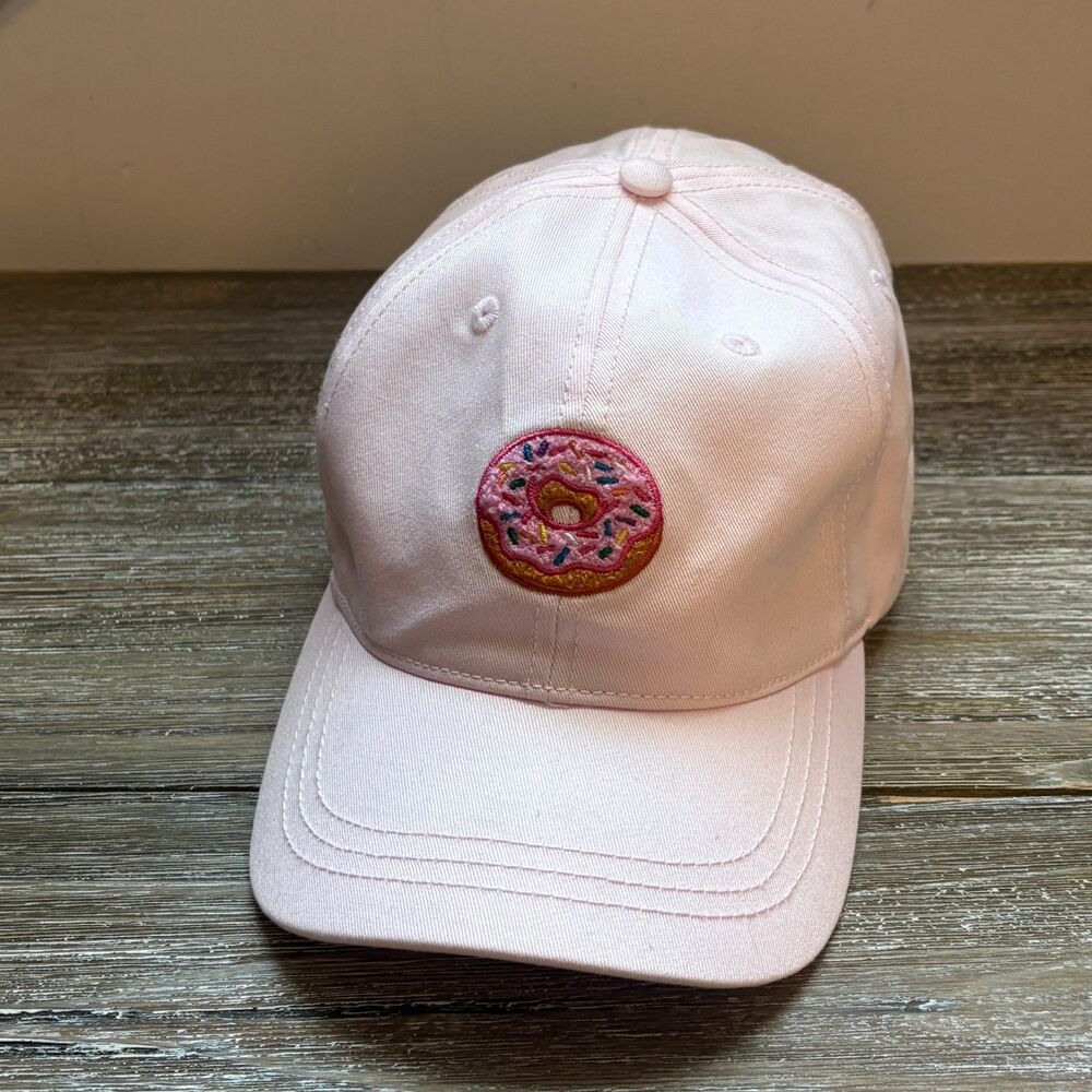 Krispy Kreme Hat Cap Womens One Size Pink Adjustable Embroidered Donut Cotton